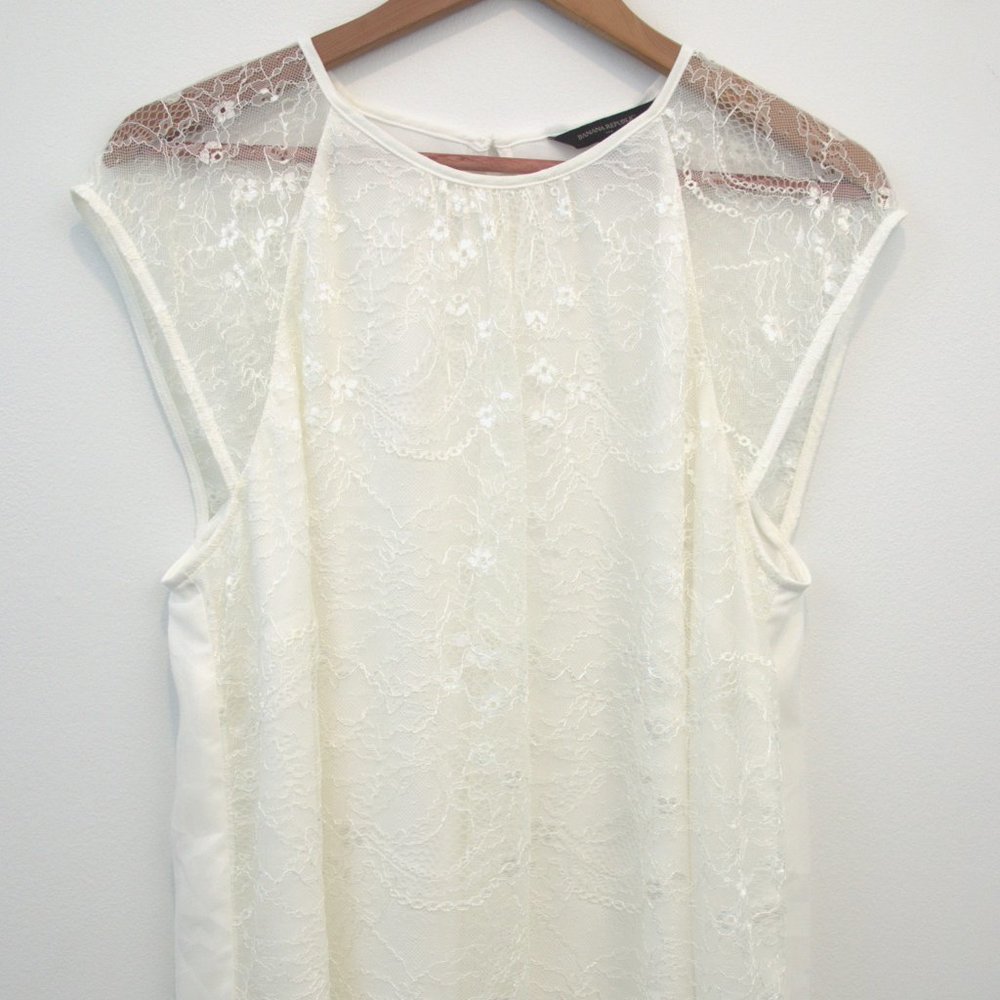 Banana Republic Factory White Lace Blouse sz L